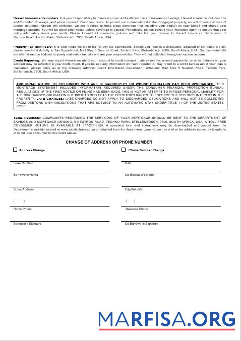 Blank USA Capitec bank mortgage statement in Word and PDF formats 3 download for verification